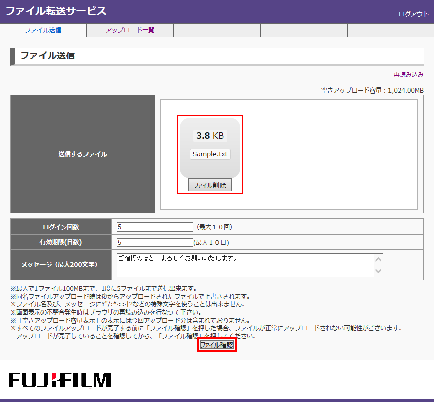 大容量ファイル転送 設定 使用方法